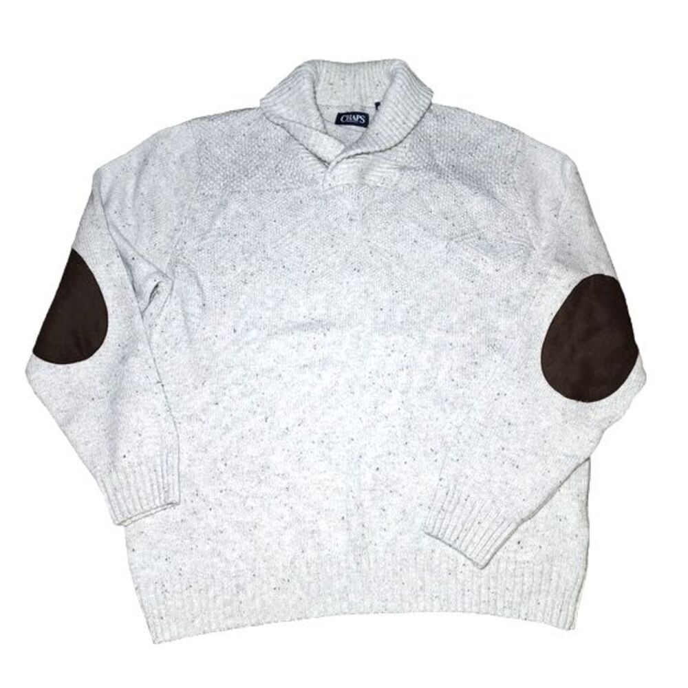 Chaps Beige Cotton & Acrylic Blend‎ Patched Elbow Shawl Collar Sweater Size XL